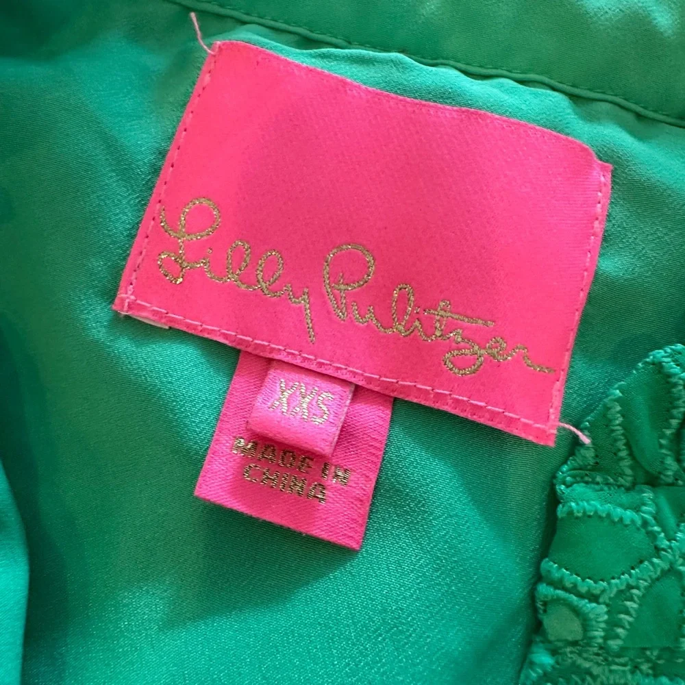 Lilly Pulitzer Novella Green Eyelet Swing Dress Size XXS Pockets! - Picture 4 of 7